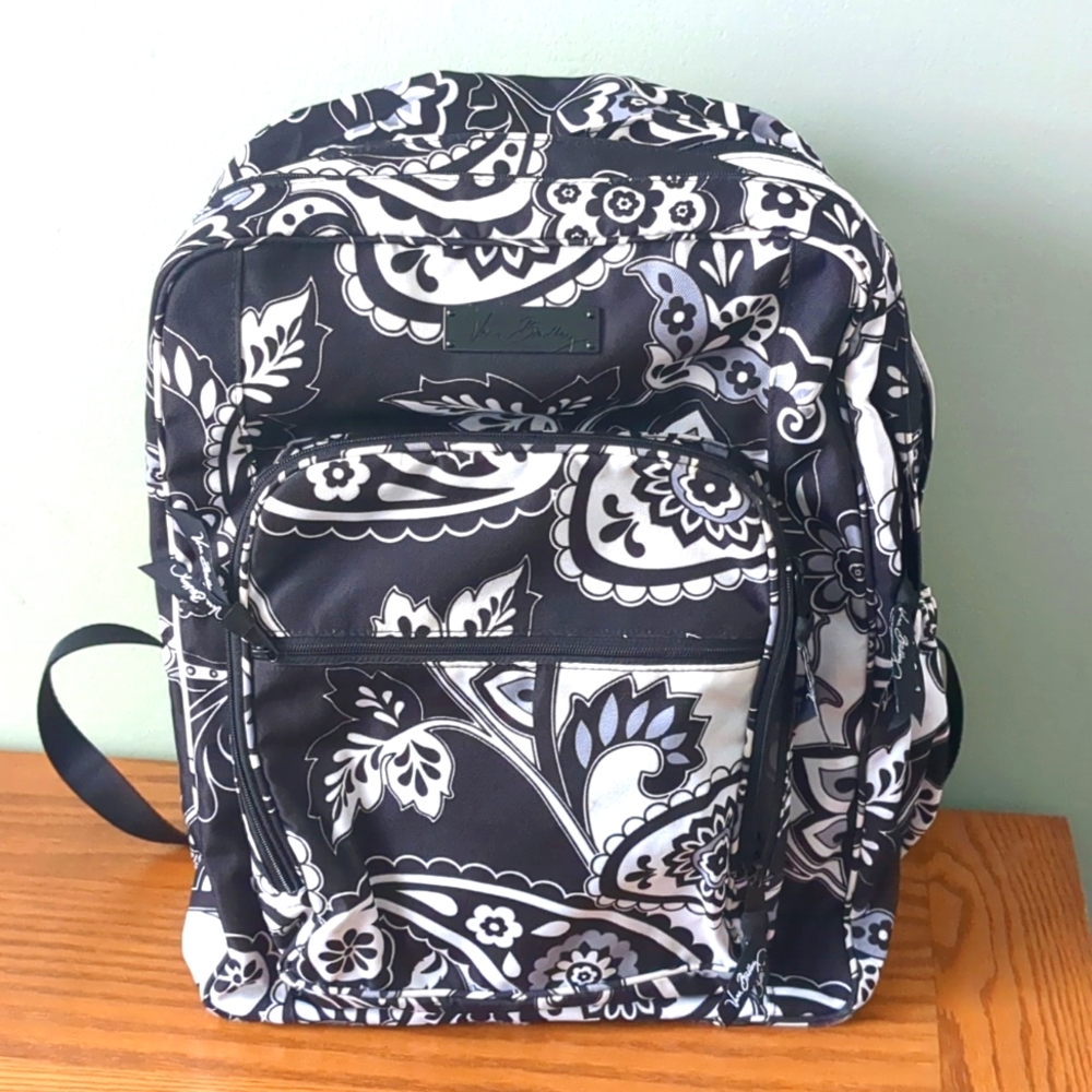 VERA BRADLEY Black White Paisley BACKPACK